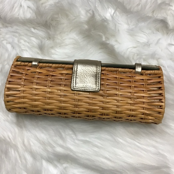 MICHAEL KORS wicker/leather baguette clutch Gold Tone Turn Lock - Picture 8 of 13